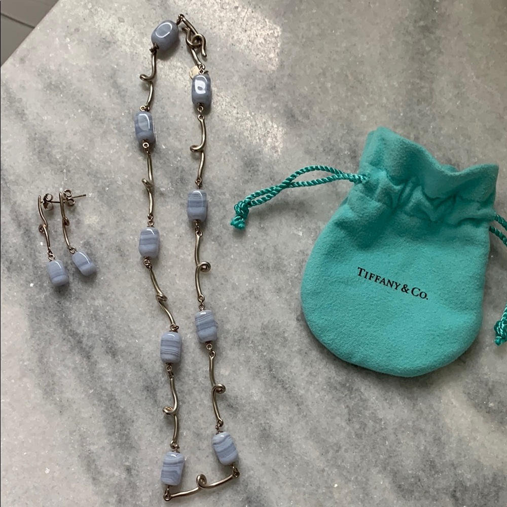 Tiffany & Co. Silver & Periwinkle Stone Bead Necklace and Earrings
